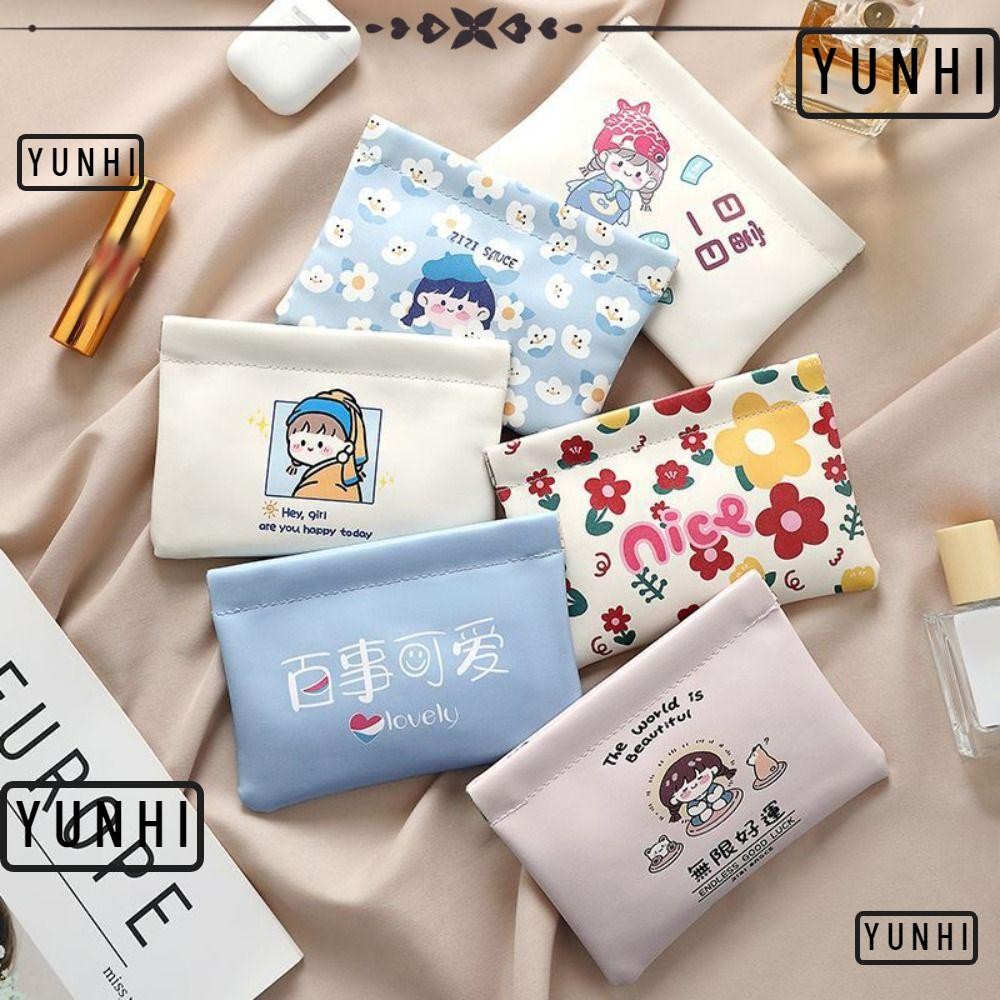 Yunhi ลิปสติก หนัง PU นุ่ม ลายการ์ตูน กระเป๋าเครื่องสําอางขนาดเล็ก ปิดอัตโนมัติ พกพาสะดวก เก็บกระเป๋าเดินทาง