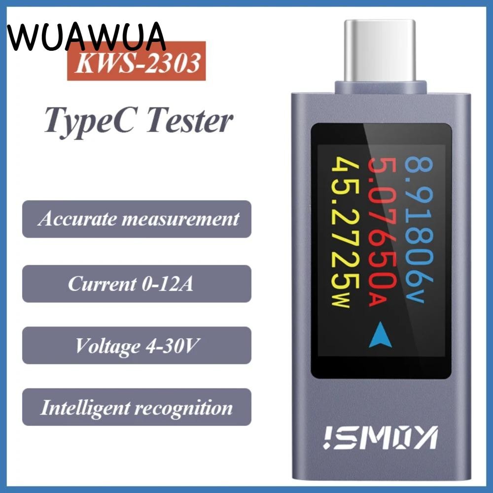 WUAWUA เครื่องวัดกระแสไฟฟ้าและแรงดันไฟฟ้า, KWS-2303C Type-C Power Meter Tester, แบตเตอรี่ความจุ DC 4