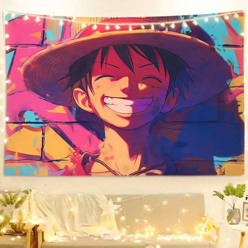 ผ้าพื้นหลังอนิเมะ One Piece Luffy AI สำหรับตกแต่งหอพักนักเรียน ผ้าแขวนข้างเตียง โปสเตอร์ผ้าผนัง - รูปที่ 3