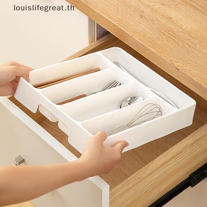 Louislifegreat 4/5 ช่องช้อนส้อม Daily Drawer Divider ถาดสี่เหลี่ยมผืนผ้าทําความสะอาดง่าย Home Kitchen ช้อนส้อมแยกกล่องใหม่ - รูปที่ 2