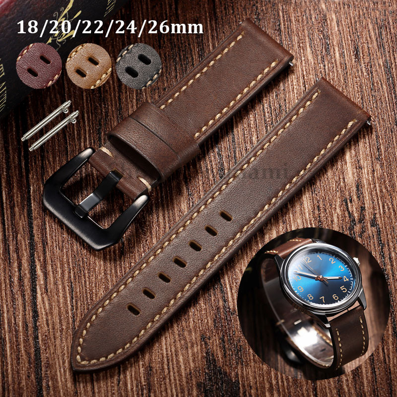 18 มม.20 มม.22 มม.24 มม.26 มม.สายนาฬิกาหนังแท้สําหรับ Panerai Luminor Submersible Band Universal Quick Release Cowhide สร้อยข้อมือผู้ชายผู้หญิงนาฬิกา