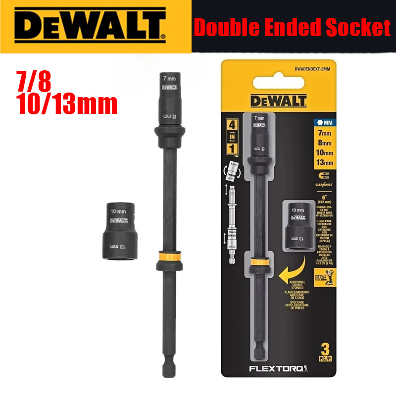 DEWALT 4 in 1 FLEXTORQ Double Ended ซ็อกเก็ต 7/8/10/13 มม.พร้อมสายต่อ 6 152 มม.เครื่องมืออุปกรณ์เสริม DWADENDEXT-2 มม.