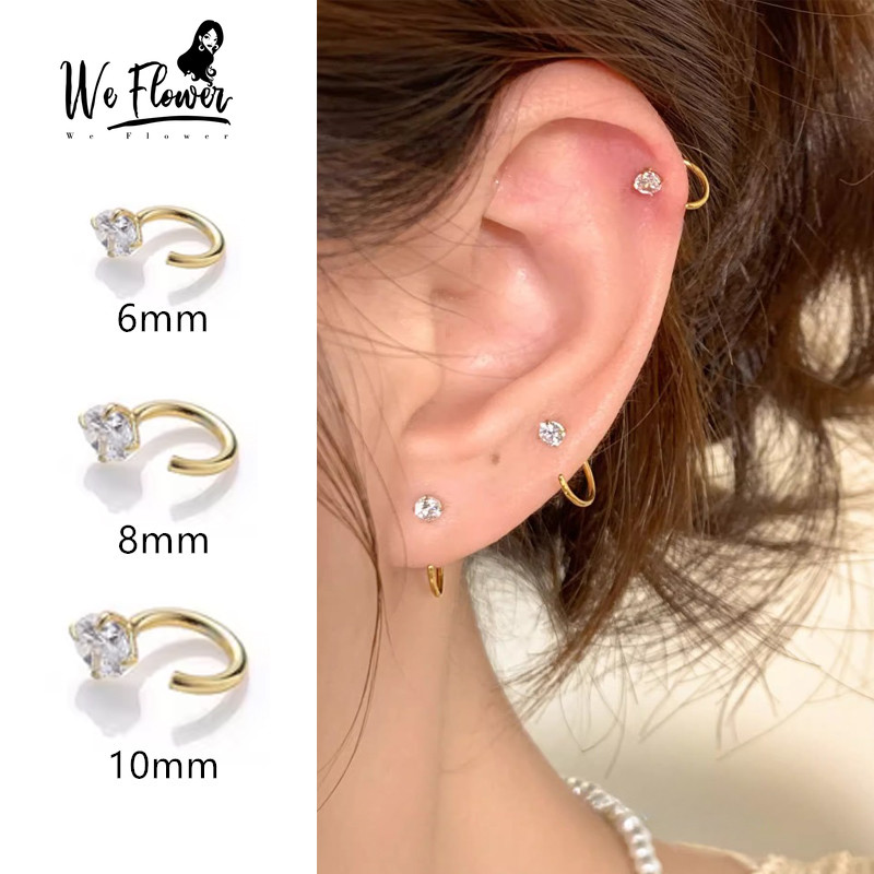 ต่างหู We 14K Gold Crystal Cube แบบวงกลม_hook สำหรับผู้หญิง .material_คุณภาพ_hypoallergenic_เหมาะสำหรับการเจาะหูกระดูก