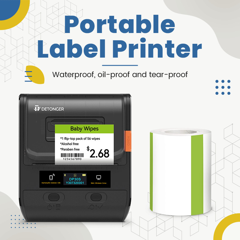 DETONGER DP30S 80 มม.เครื่องพิมพ์ฉลาก Self-กาว Cardstock ราคาแท็กป้าย Maker สําหรับซูเปอร์มาร์เก็ต