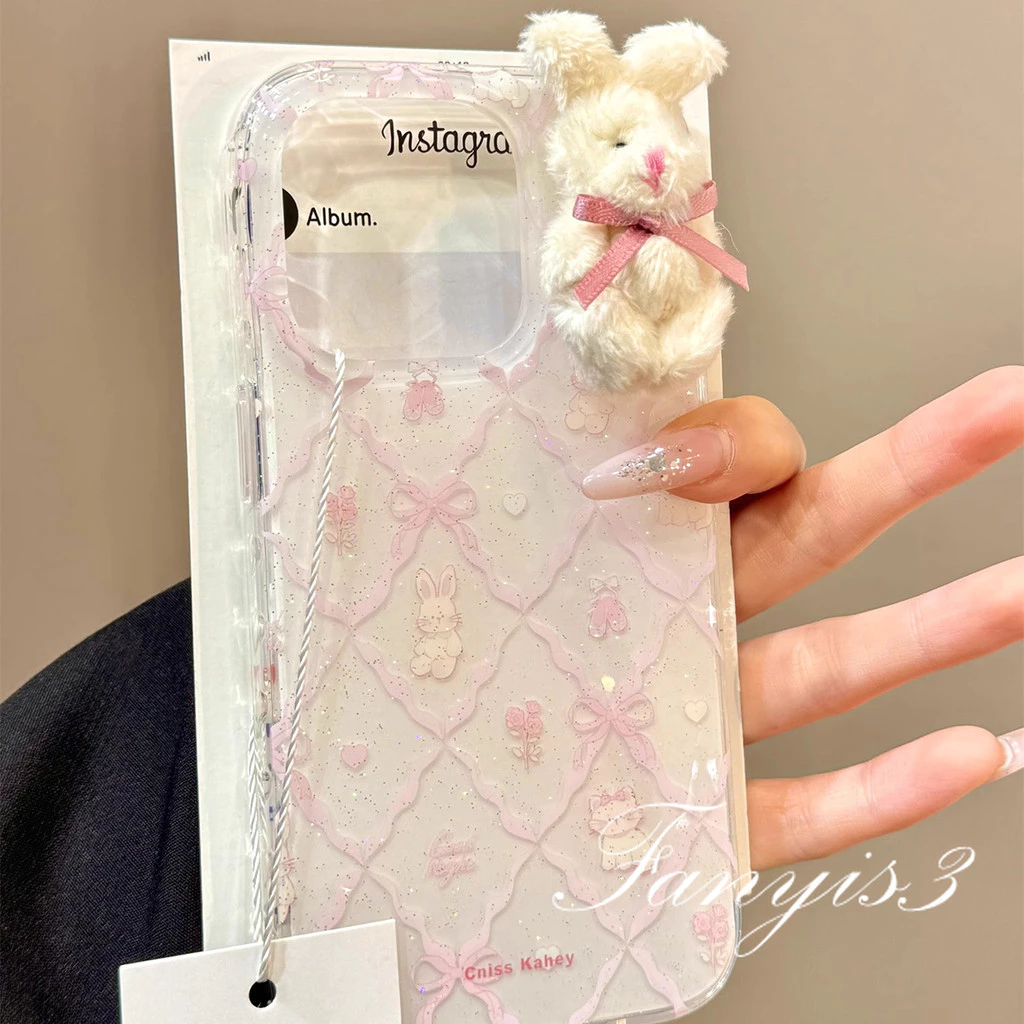 เข้ากันได้สําหรับiPhone 16 15 14 13 12 11 Pro Max X XR Xs Max 7 8 Plus SE2020การ์ตูนตุ๊กตากระต่ายเคสโทรศัพท์ปกอ่อนใส