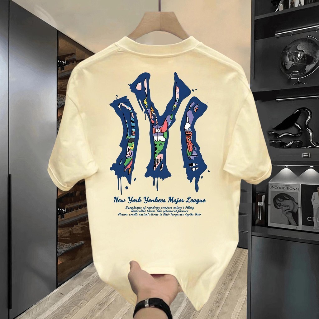 Y-T เสื้อยืดชาย เสื้อยืด oversize ผ้าฝ้าย100% ไม่ต้องรีดผ้า สวมใส่สบาย วินเทจ ผ้านิ่ม ลาย "NEW YORK IYI" แนวสตรีท