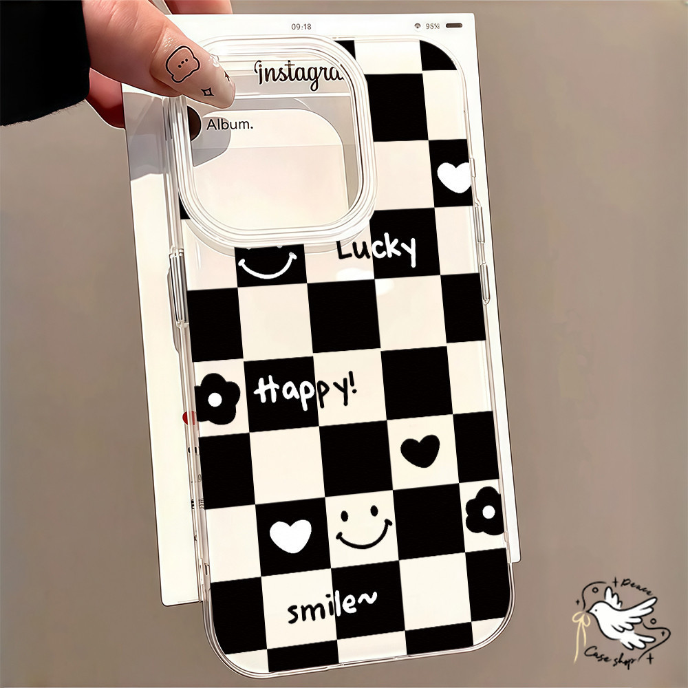 COD-ในไทย💥รักลายสก๊อต TPU เคส For iPhone 11 15 16 14 13 12 Pro Max X XS XR Pro 16 Plus กันกระแทก แฟชั่น ครีม IMD Unisex