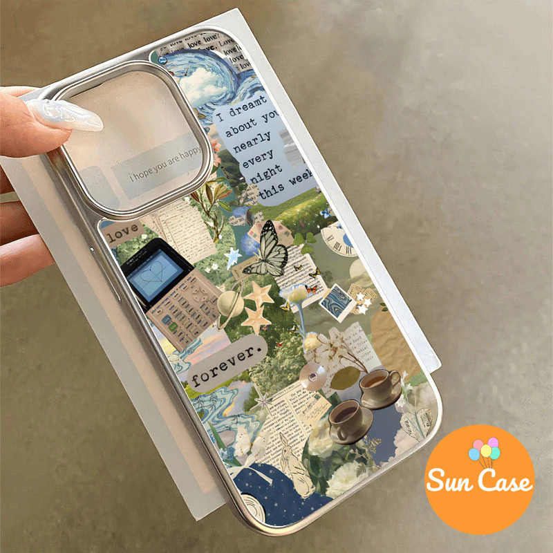 SUN เคสไอโฟน IPhone 13 15 16 11 12 14 Pro Max 8 7 15 16 14 Plus XR X XS MAX ผ้าคลุมนุ่มแบบเรโทรย้อนยุคโรแมนติก