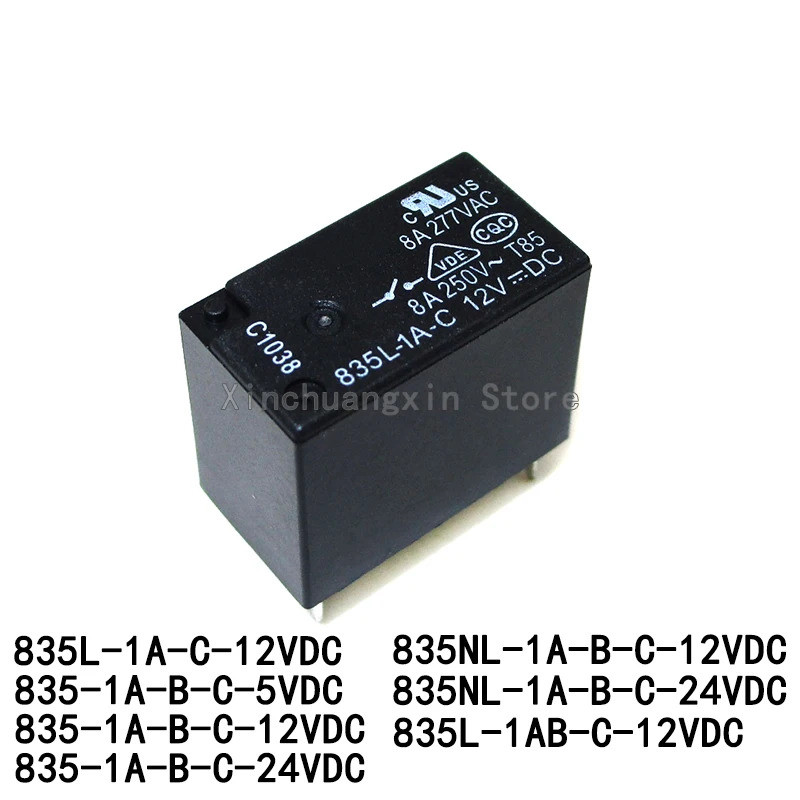 1-5PCS 835L-1A-C 12VDC 8A 835-1A-BC 5V 10A 835NL-1A-BC-24V 835L-1AB-C DC12V 4-pin ปกติเปิด T85 รีเลย