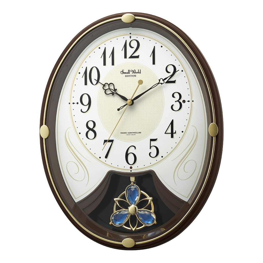 RHYTHM Wall Clock Radio Controlled Melody Clock Small World Lily N