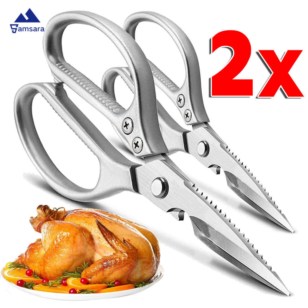 2 ชิ้นกรรไกรครัวสแตนเลสหนัก - เครื่องตัดกระดูกไก่, เครื่องทําความสะอาดเกล็ดปลา, เครื่องมือทําอาหารมัลติฟังก์ชั่นพร้อมที่เปิดขวด