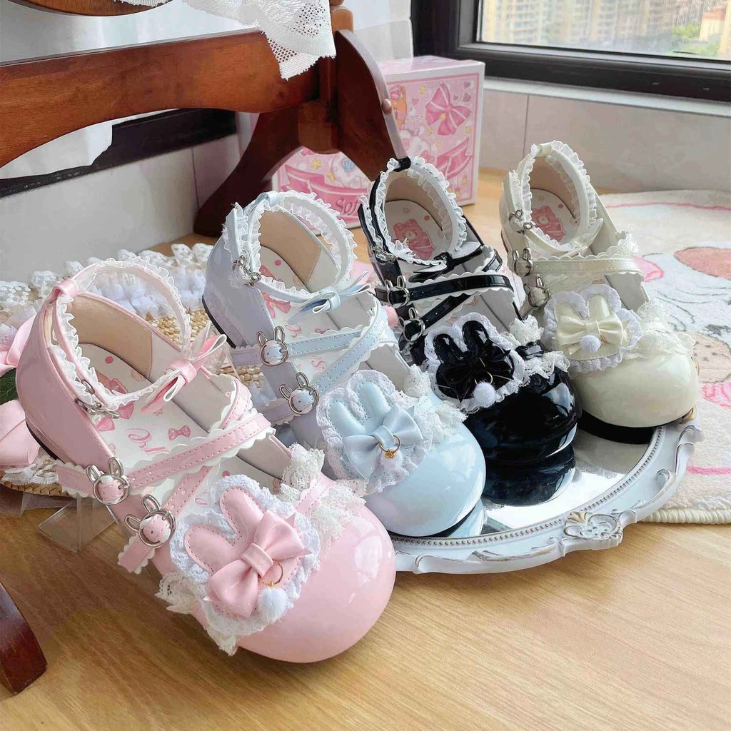 Sweetheart Milk Rabbit lolita Shoes Low Heel Soft Treasure Heightening lo Shoes Bow All-Match lolita