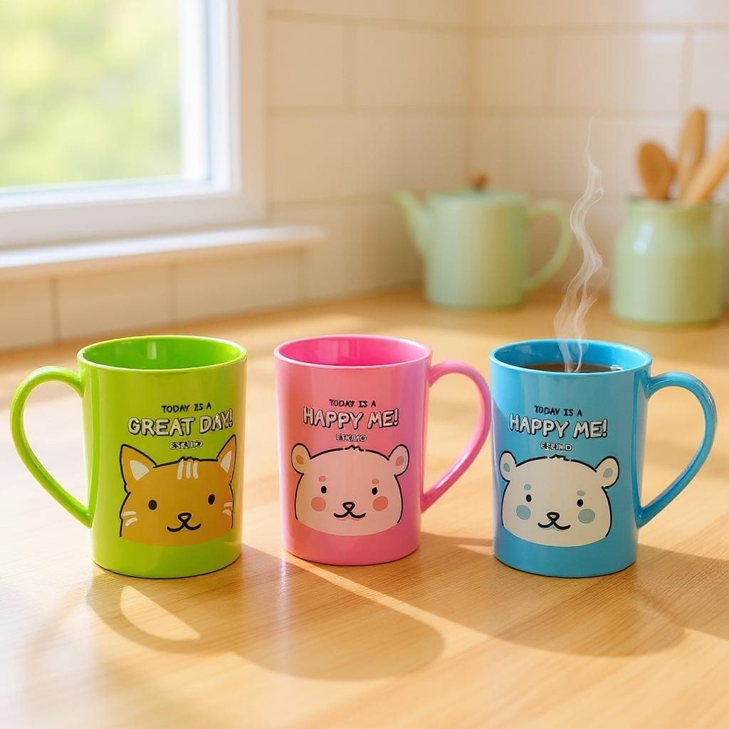 (ราคาต่อใบ) แก้วน้ำ แก้วพลาสติก ลายการ์ตูน 14 ออนซ์ มีหูจับ มี มอก. Eskimo C415