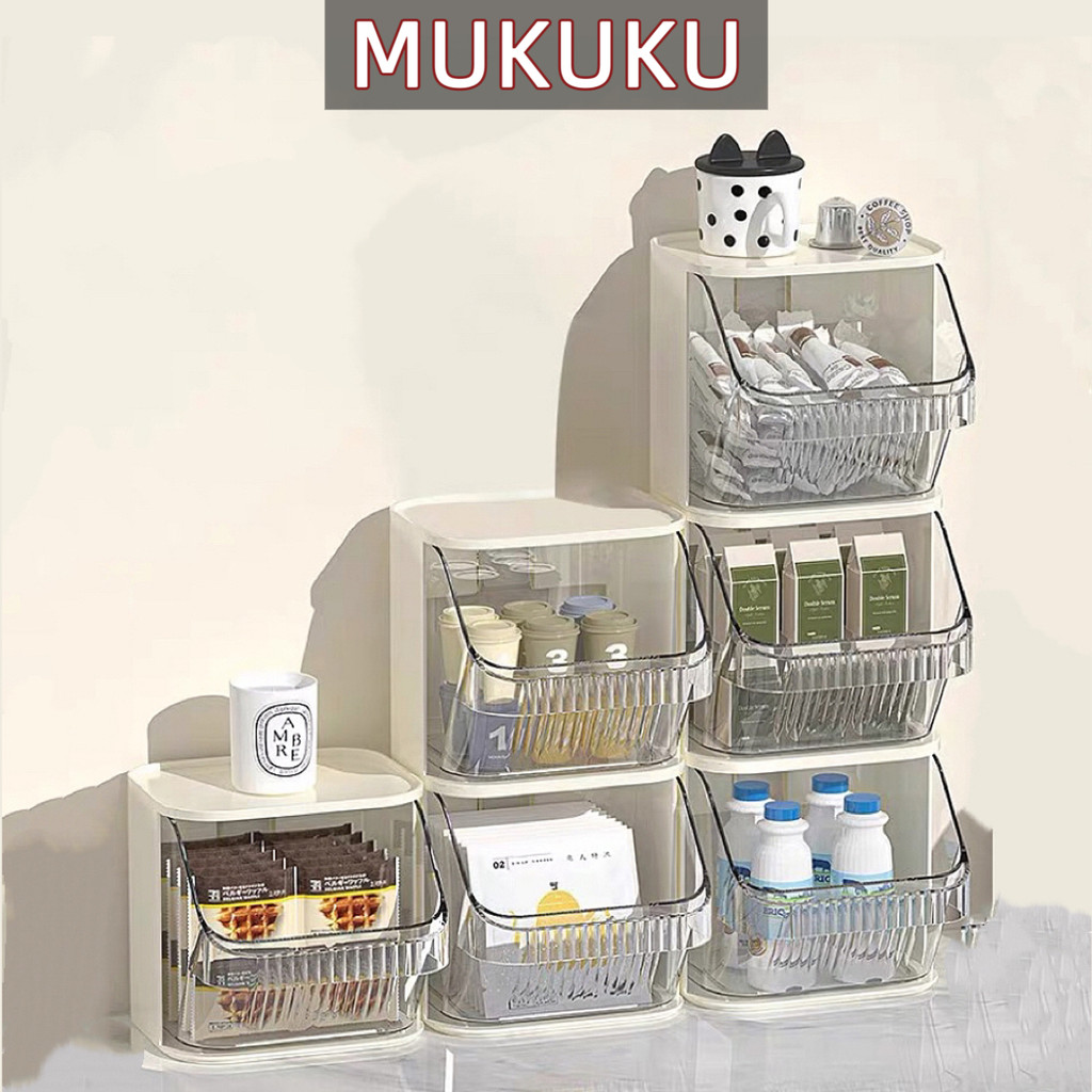MUKUKU กล่องเก็บแคปซูลกาแฟ กล่องใส่ของอเนกประสงค์ ชั้นวางถุงชากันฝุ่นอะคริลิคใส