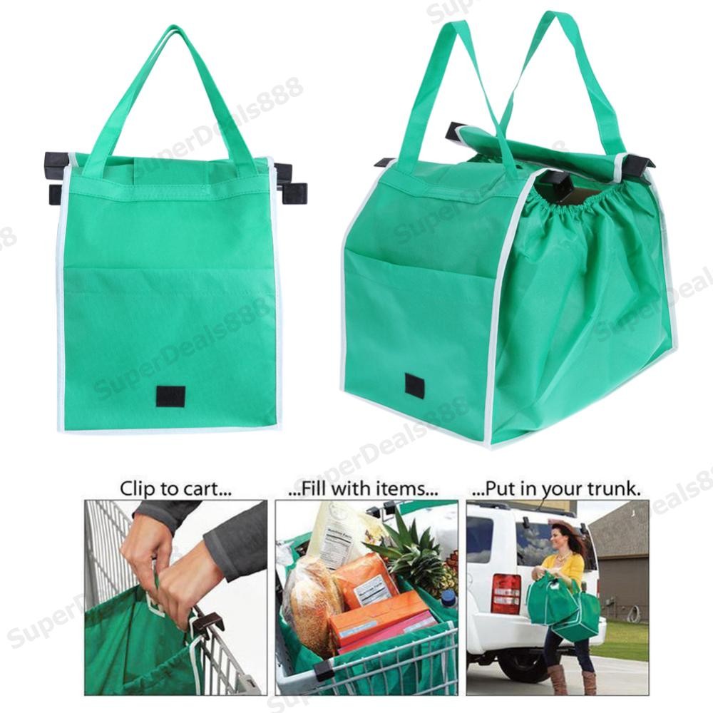 1 ชิ้นรถเข็นพับได้ Clip-To-Cart Shopping Handbags Portable Reusable Tote [SuperDeals888.th]