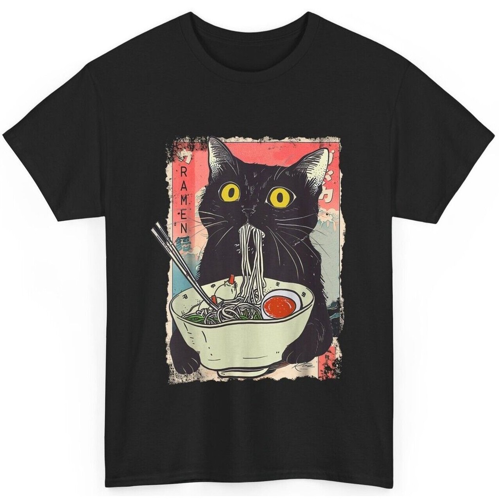 แมวตลก Ramen Noodle อะนิเมะญี่ปุ่นมังงะ Ramen Kawaii Cat เสื้อยืด
