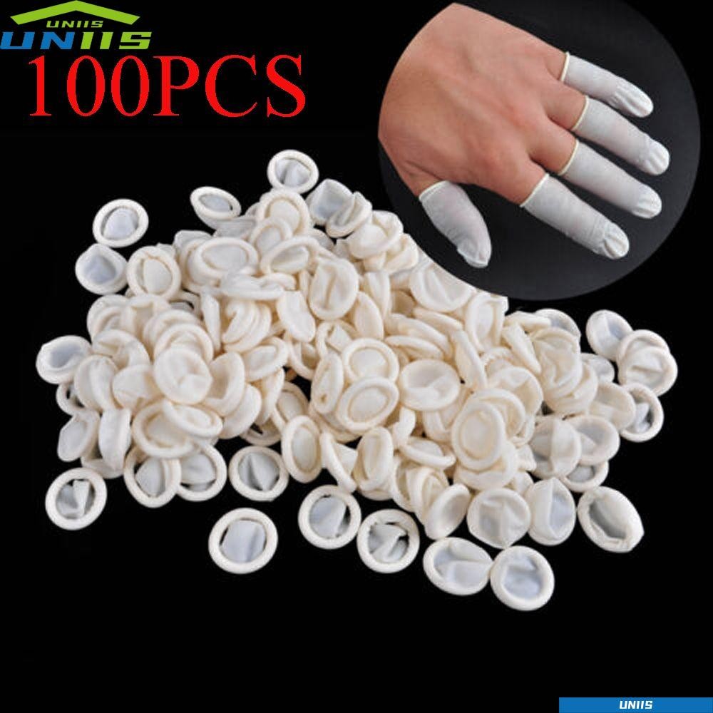 Uniis 100PCS Finger Cots Latex ถุงมือป้องกันปลายนิ้วกันลื่น