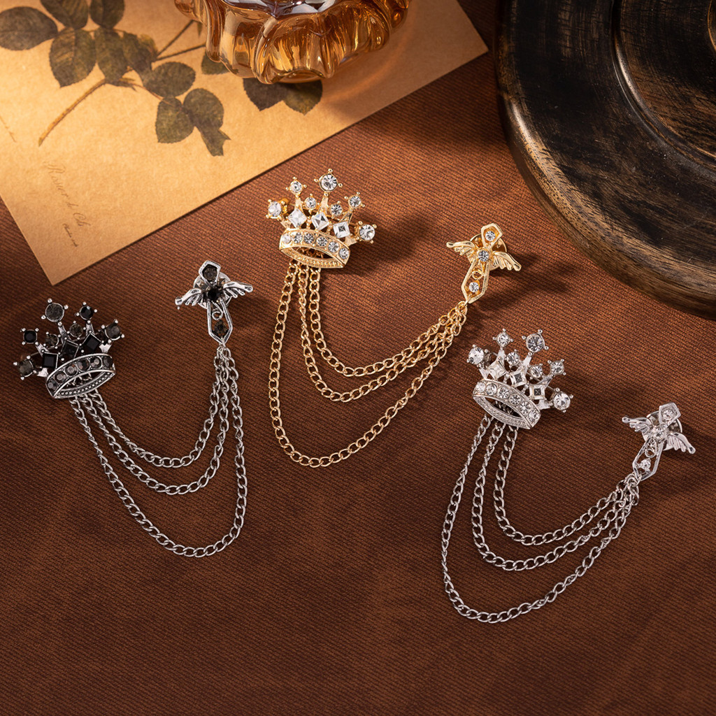 1 Pc มงกุฎอังกฤษ Cross Badge ชุดพู่ Vintage High-end อินเทรนด์เข็มกลัดสําหรับผู้หญิงผู้ชาย Pin อุปกรณ์เสริม