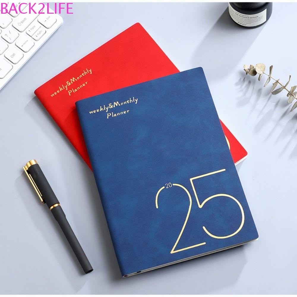 Back2life A5 2025 สมุดแพลนเนอร์, 365 วันรายวันเตือนวางแผน 2025 หนังสือวาระภาษาอังกฤษ, ประสิทธิภาพง่ายๆทํารายการเวลาจัดตาราง Planner Notepad School