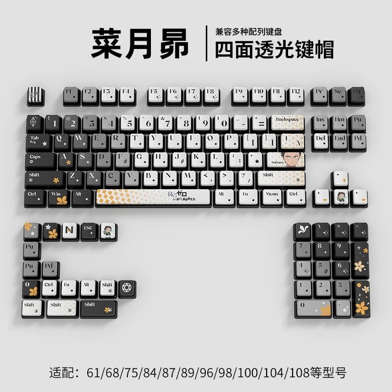 Rem Keycap โปรไฟล์ OEM PBT 120 คีย์ Four-sided Light Transmission Dye Sublimation Blue Purple Pudding Keycaps น่ารักอะนิเมะ Natsuki Subaru Emilia Pudding Keycaps สําหรับ Aula F75 Mad 68