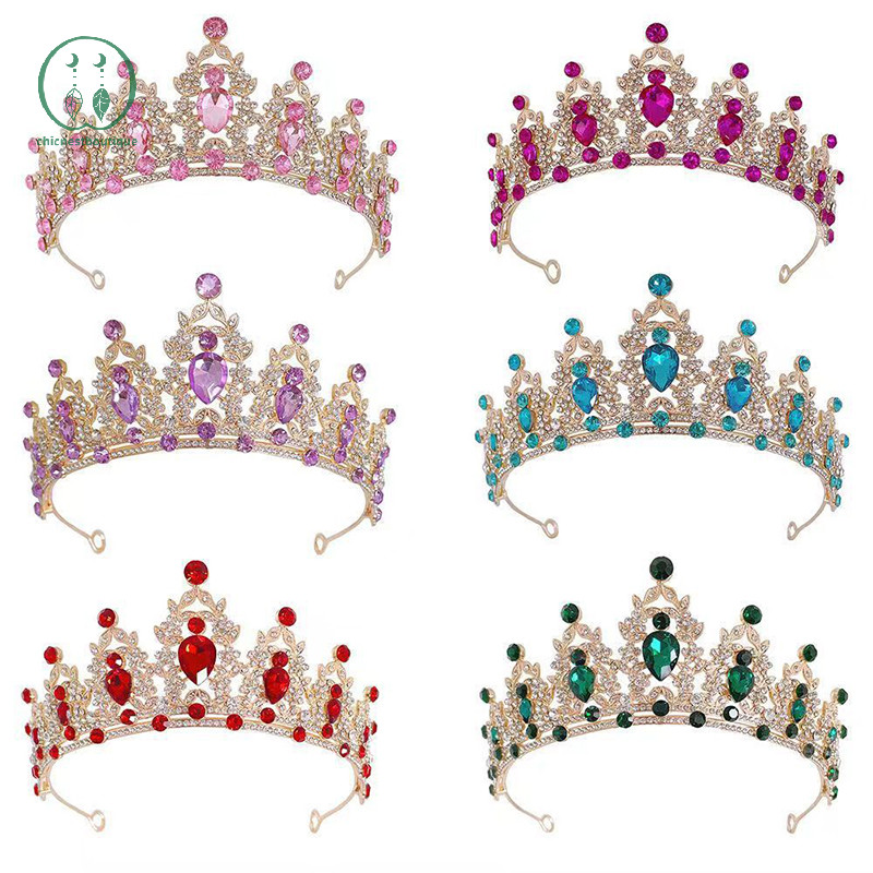 [Chicnest] คริสตัลหรูหรา Princess Crown เครื่องประดับผม Tiara สําหรับผู้หญิง Party Rhinestone งานแต่งงานเจ้าสาวมงกุฎเครื่องประดับใหม่ Boutique