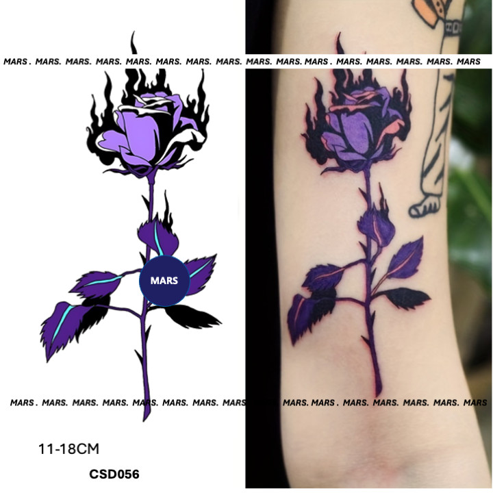Mars Tattoocommon Tattoo รอยสักสี ติดทนนาน สติ๊กเกอร์รอยสักชั่วคราว รอยสักปลอม ดอกไม้เปลวไฟ CSD056