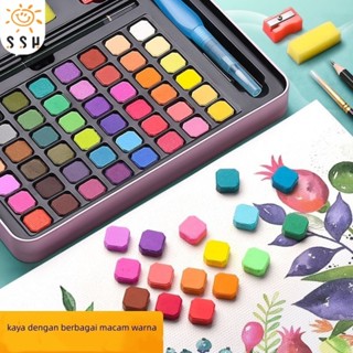 บบพกพาสีน้ำสีเม็ดสีแข็งวาดชุดพ Watercolor พร้อมพู่กัน พู่กัน…