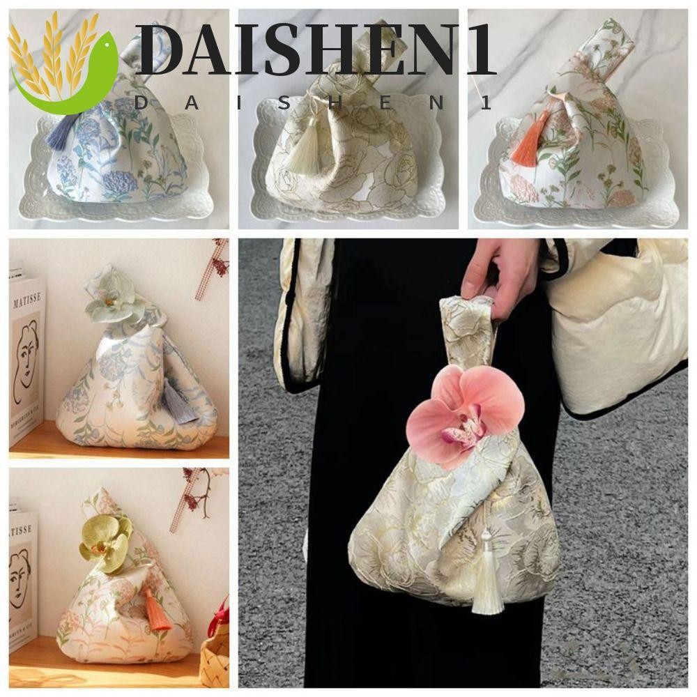 Daishen1 พู่ ผูกปม กระเป๋าข้อมือ หรูหรา หวาน จี้ดอกไม้ กระเป๋าเครื่องสําอาง กระเป๋าอาหารกลางวัน อารมณ์ กี่เพ้า อุปกรณ์เสริม