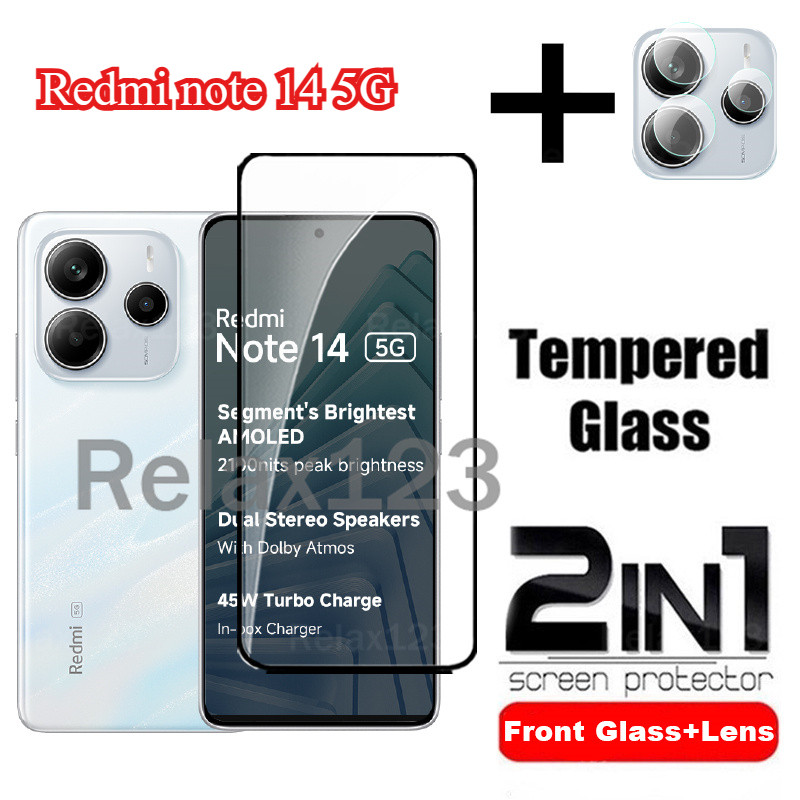 Xiaomi Redmi หมายเหตุ 14 5G 2IN1 Full Screen Protector กระจกนิรภัยสําหรับ Redmi Note14 5G RedmiNote 14 5G 2024 ฟิล์มกระจกนิรภัย HD Clear Film Protector ฟิล์มเลนส์