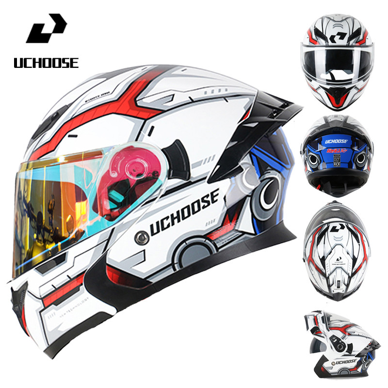 Uchoose DOT หมวกกันน็อคแบบโมดูลาร์หมวกกันน็อคเต็มหน้า Crash Motorcycle อุปกรณ์ป้องกัน unisex Flip Up Helmet Motorcycle Double Sun Visor