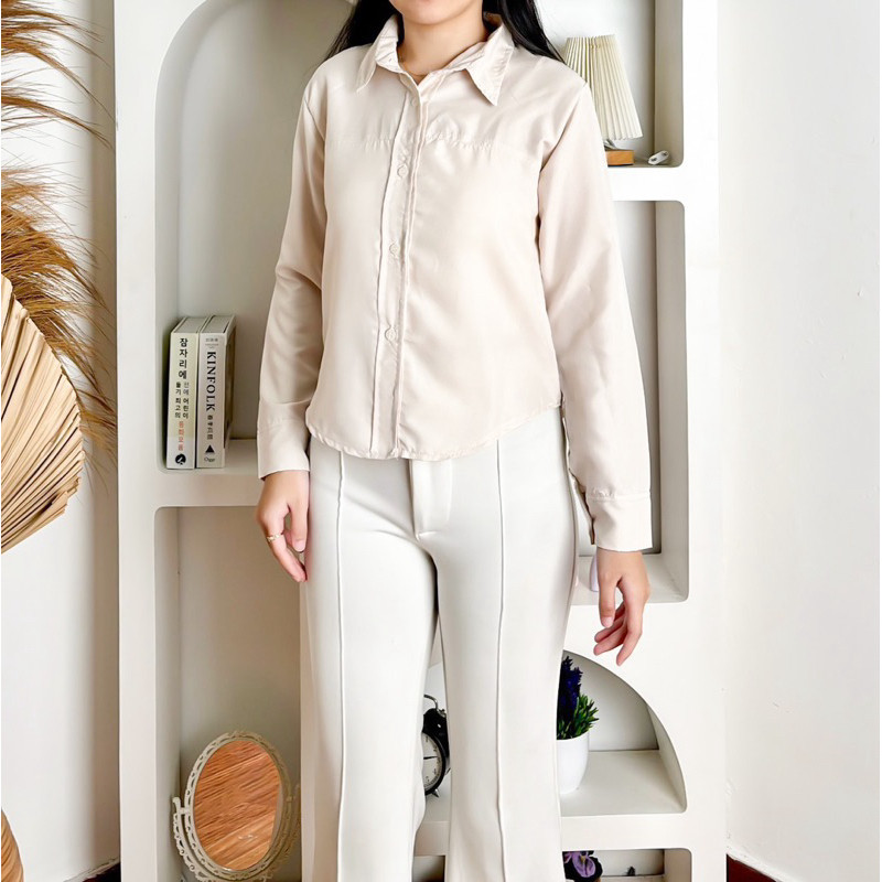 KEMEJA T&X Fashion Last Womens Shirts / HAVEN FITTED SHIRT / เสื้อเชิ้ตแขนยาวธรรมดา / เสื้อเชิ้ตสีดํ