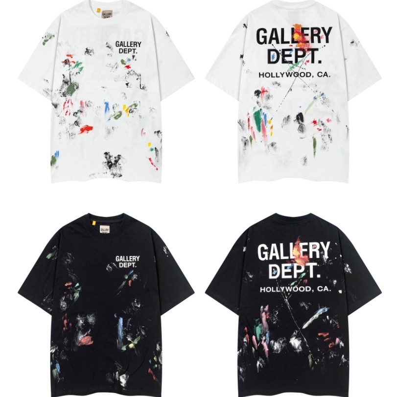 เสื้อยืดสําหรับผู้ชาย GALLERY DEPT คลาสสิกวาดด้วยมือ Graffiti ผู้ชายและผู้หญิงกีฬาลําลองหลวมสบายๆเสื้อยืดคอกลม