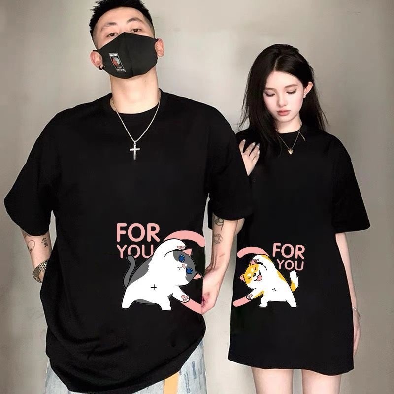 2.14 Valentine's Day （พร้อมส่งจากกทม）เสื้อยืดคู่รักแขนสั้นลำลองลำลองผ้าฝ้ายวันวาเลนไทน์ oversize T-shirt couple