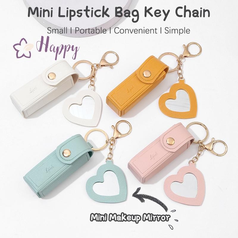<แฮปปี้เบย์> สีทึบแบบพกพากระเป๋าลิปสติกกระเป๋าสตางค์พวงกุญแจกระเป๋าเก็บมินิสําหรับผู้หญิงลิปสติกฝาครอบป้องกันด้วยมินิกระจกแต่งหน้าขาย