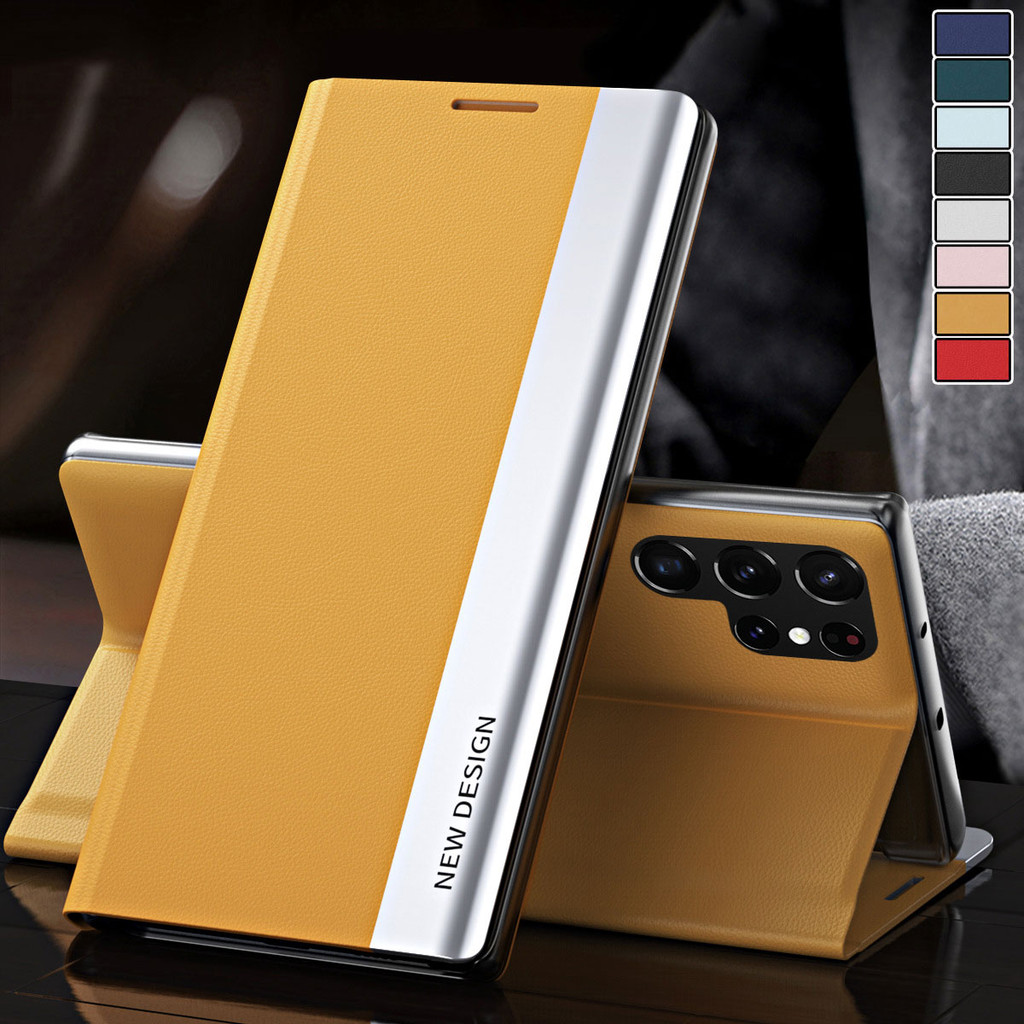 สําหรับ Samsung Galaxy S25 Ultra Flip Case พร้อมขาตั้ง, Full Body กันกระแทกป้องกัน PU หนังสําหรับ S24 Ultra/S24 FE/S23 Ultra/S23 FE/S22 Ultra/S21 Ultra/S20 Ultra/Note 10 +
