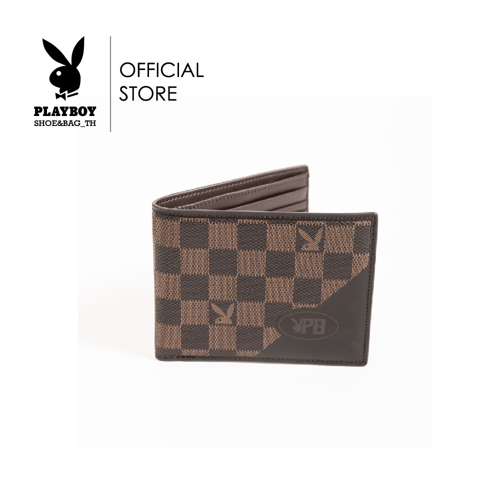 PLAYBOY รุ่น Maxy X Men's Wallet Bag กระเป๋าสตางค์ผู้ชาย รหัส ST-WA244PBM071-BR ดีไซน์ลายตารางหมากฮอตสกรีนโลโก้