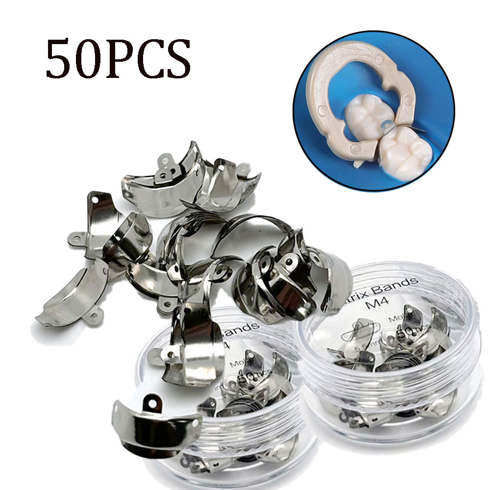 50 PC ทันตกรรม Matrix Bands Sectional Contoured โลหะ Matrices Matrix สําหรับฟันเปลี่ยนเครื่องมือทันตกรรมทันตกรรมวัสดุ
