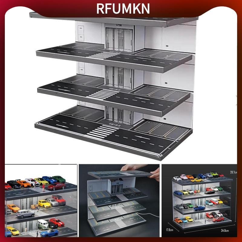 [rfumkn] 1:64 Scale Parking Lot Vehicle Garage Showcase Four Decks Collectibles for Model Diorama Mini Dolls Layout
