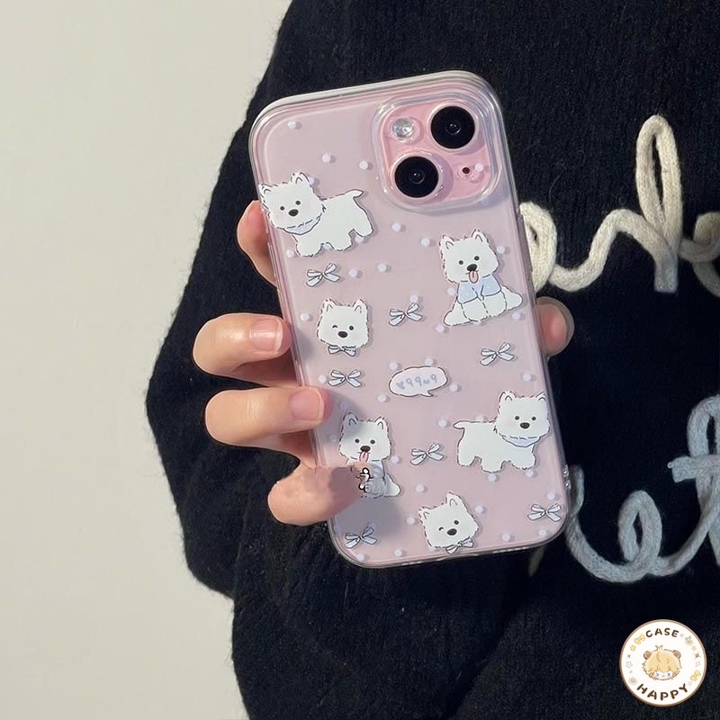 เคส Samsung A06 A15 A24 A05S A55 A05 A04 A51 A34 A23 A50 A54 A32 A12 A13 A03 A14 M12 ลูกสุนัขน่ารักมีความสุขโบว์คอนท์รัก