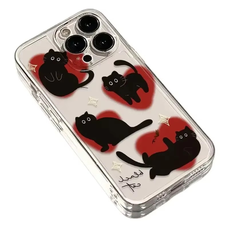 เคสโทรศัพท์สําหรับsamsung S25 Plus Ultra S23 FE S24 FE Samsung S24 S23 S22 Plus Ultra S21 S20 FEน่ารักLove-Heart Black Cat Cover