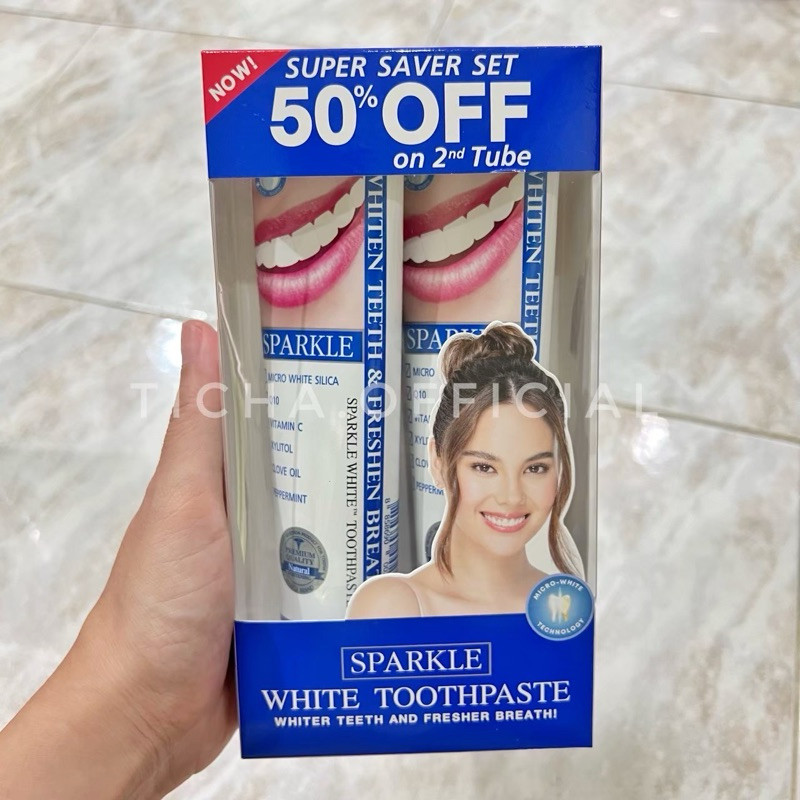 ‼️แพ็คคู่‼️SPARKLE ยาสีฟัน สปาร์คเคิล ไวท์ สูตร WHITE TOOTHPASTE ฟันขาว หอมสดชื่น (2หลอด×100g.)