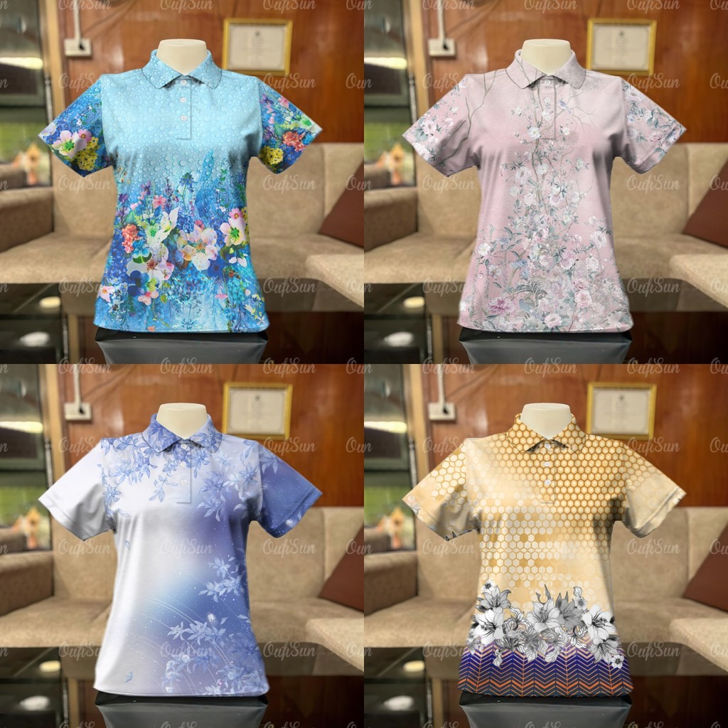 เสื้อโปโลลายดอกไม้ฤดูร้อนสําหรับผู้หญิงเสื้อโปโลแขนสั้นทรงหลวมเสื้อโปโลปุ่มปกกีฬากลางแจ้งผ้าแฟชั่นและระบายอากาศ