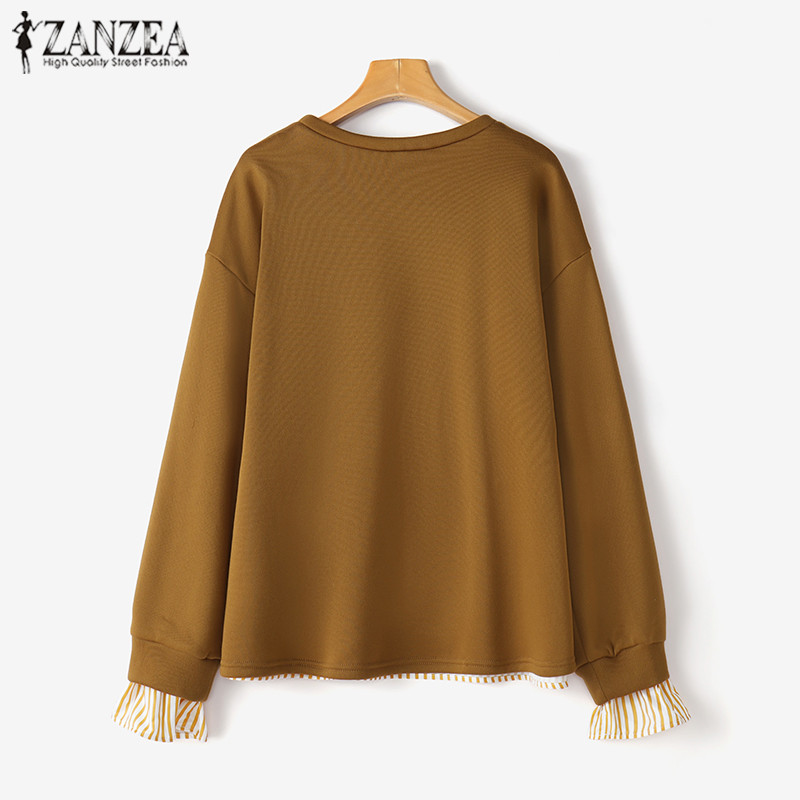 Zanzea เสื้อเย็บปะติดปะต่อกันแขนยาวลําลองสไตล์เกาหลีสําหรับผู้หญิง — صورة 8