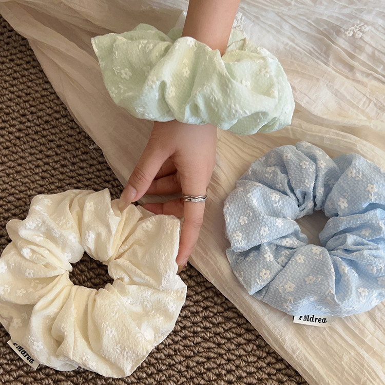 scrunchies พิมพ์ดอกไม้สำหรับผู้หญิง พร้อมเชือกผูกผม เครื่องประดับผมสวยๆ