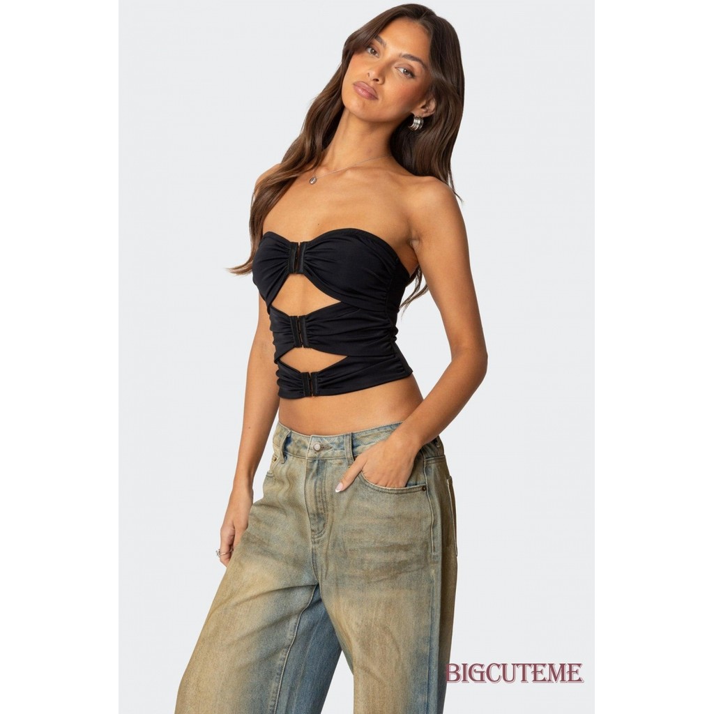 []-Y2k Tube Tops สําหรับผู้หญิงตัดออกที่ไม่มีสายหนังเปลือยปิดไหล่ออกไปเสื้อฤดูร้อน Bandeau Top