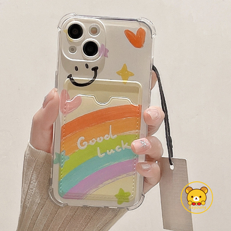 Smile Graffiti กระเป๋าสตางค์สําหรับ Vivo V50 Y19S Y04 Y03 Y28 Y36 Y27 Y100 Y200E Y17S V40 Lite V30 Pro 5G 4G ฝาหลังนุ่มการ์ตูนสายรุ้งน่ารัก Anti-fall เคสโทรศัพท์