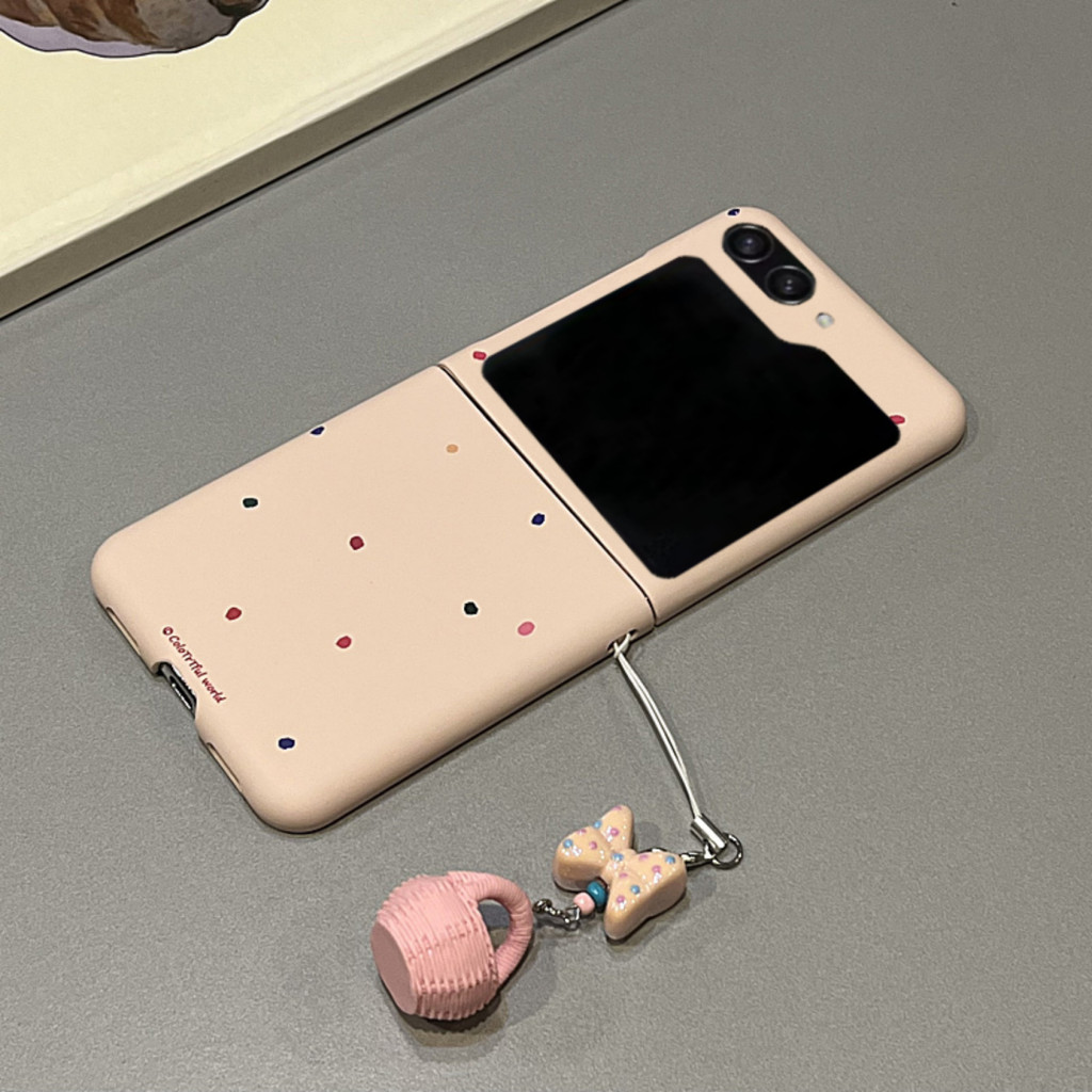 Ins เกาหลีน่ารัก Wave Point สีชมพูตะกร้าโบว์ Pendent สําหรับ Samsung Galaxy Z Flip7 ZFlip 6 ZFlip 5 Z Flip4 Z Flip3 ฝาครอบ