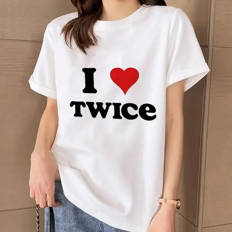 BAJU [ใหม่] S-5XL Kpop ONCE I LOVE TWICE พิมพ์เสื้อยืดผู้หญิงผู้ชาย Unisex Casual Tshirt รอบคอผ้าฝ้า