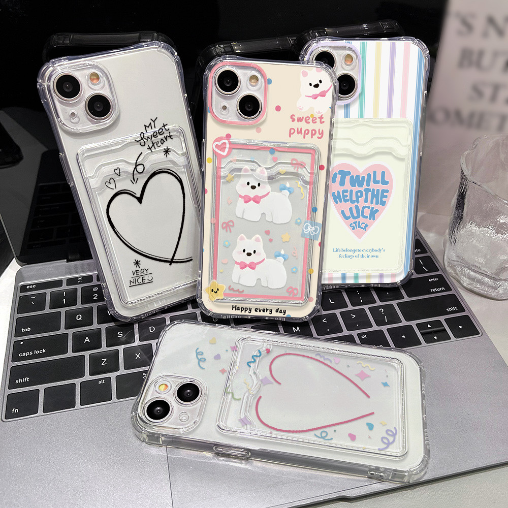 ซองใส่บัตรรูปถ่ายแบบใสสำหรับ เคส For iPhone 11 17 13 16 15 12 14 Pro Max 7 8 Plus SE XS Max เคสไอโฟน Air คสซิลิโคนแบบใส