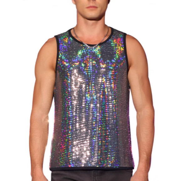 อินเทรนด์ผู้ชายสีจับคู่ฤดูร้อนลายจุดเสื้อกั๊กรอบคอปิดทอง 1YLL